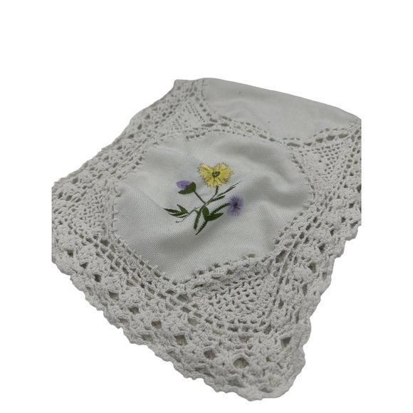 Vintage Purple and Yellow Floral Embroidered Dresser Scarf Doily - Picture 1 of 5